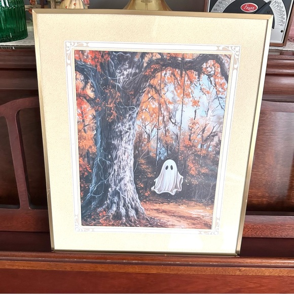 Haunting Ghost on a Swing Painting Poster Gold Framed Wall Art Dark Academia - Picture 2 of 8